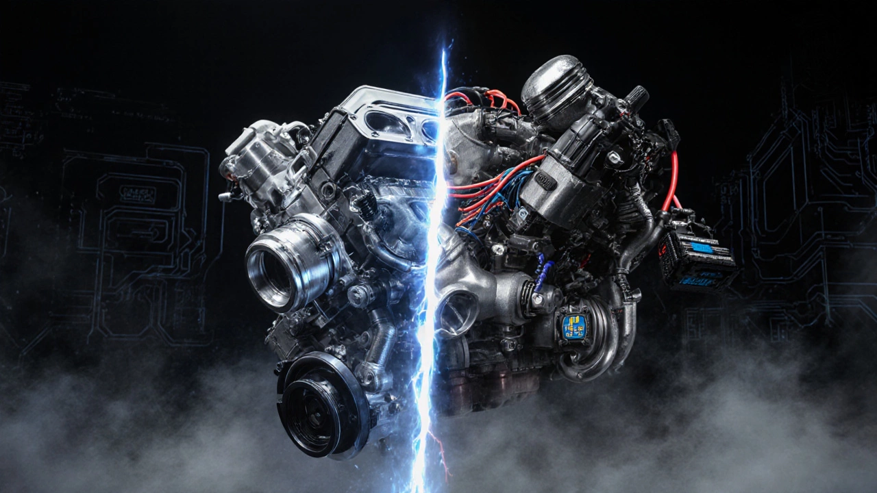 Разрез двигателя: слева — заводская сборка, справа — форсированная версия с усилением.