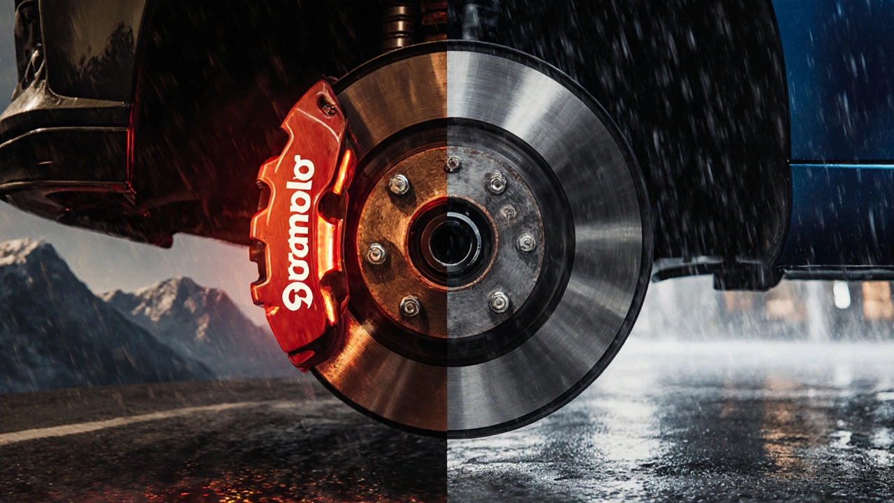 Сравнение тормозных систем: Brembo на горном спуске и Zimmermann в городском дожде.