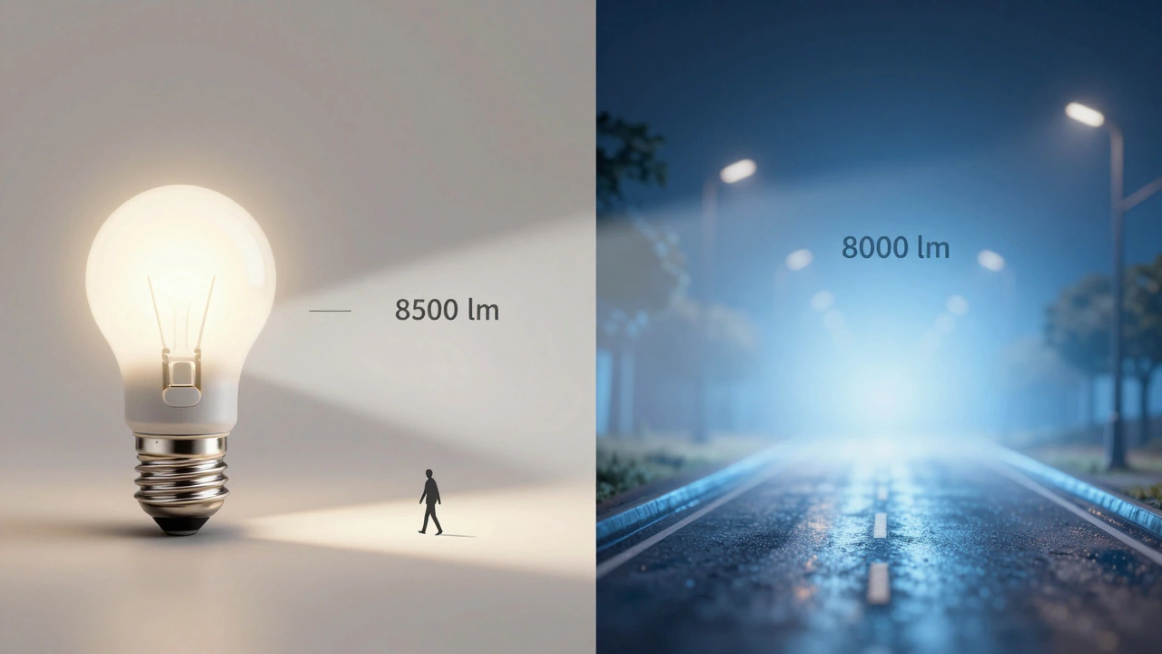 Сравнение правильного и опасного света фар: фокусированный луч против ослепляющего блика.