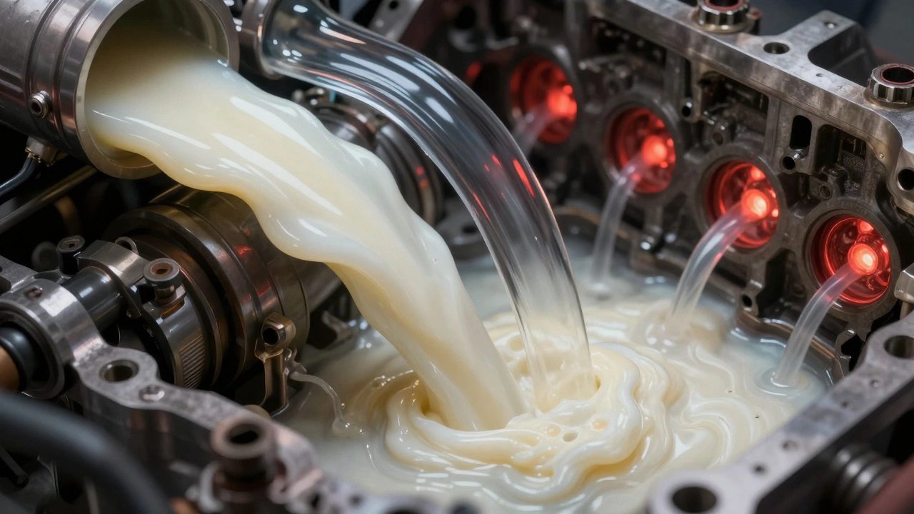 Масло в двигателе смешалось с антифризом, образуя молочную эмульсию