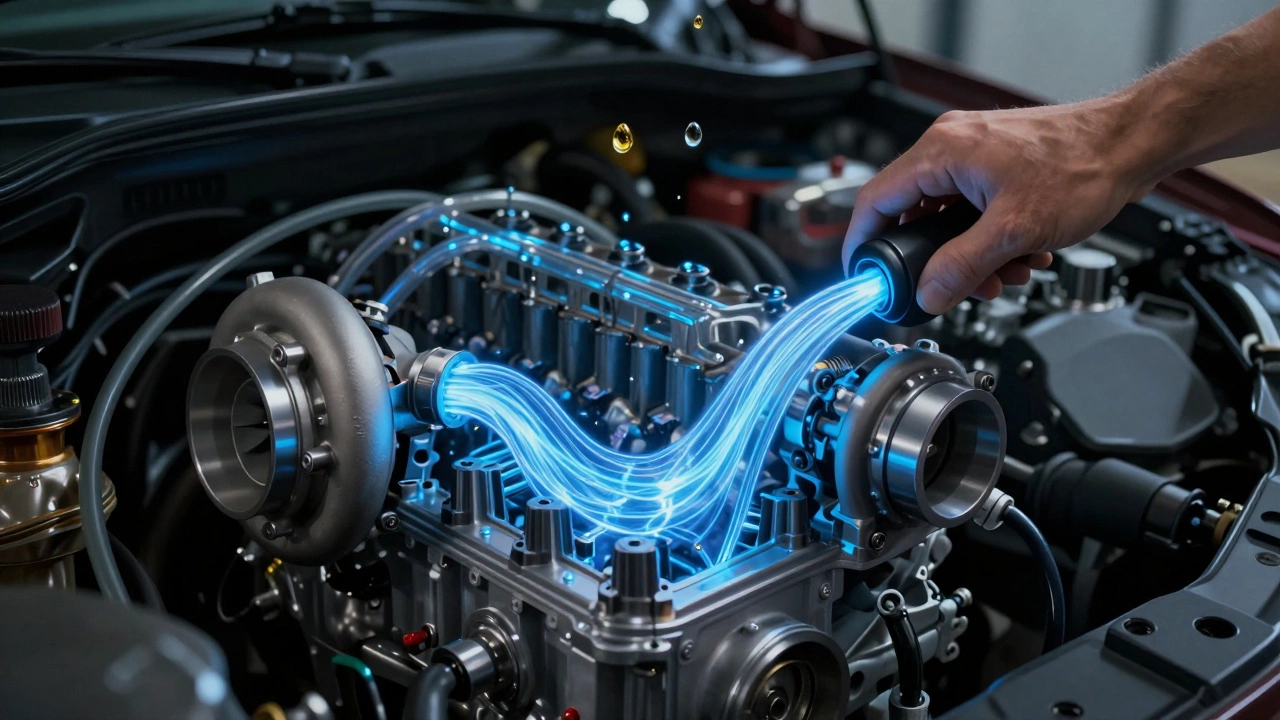 Схематичное изображение потока масла по каналам двигателя при прокачке.