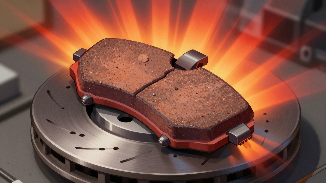 Схематичное изображение тормозной колодки и диска в процессе приработки с равномерным переносом материала.