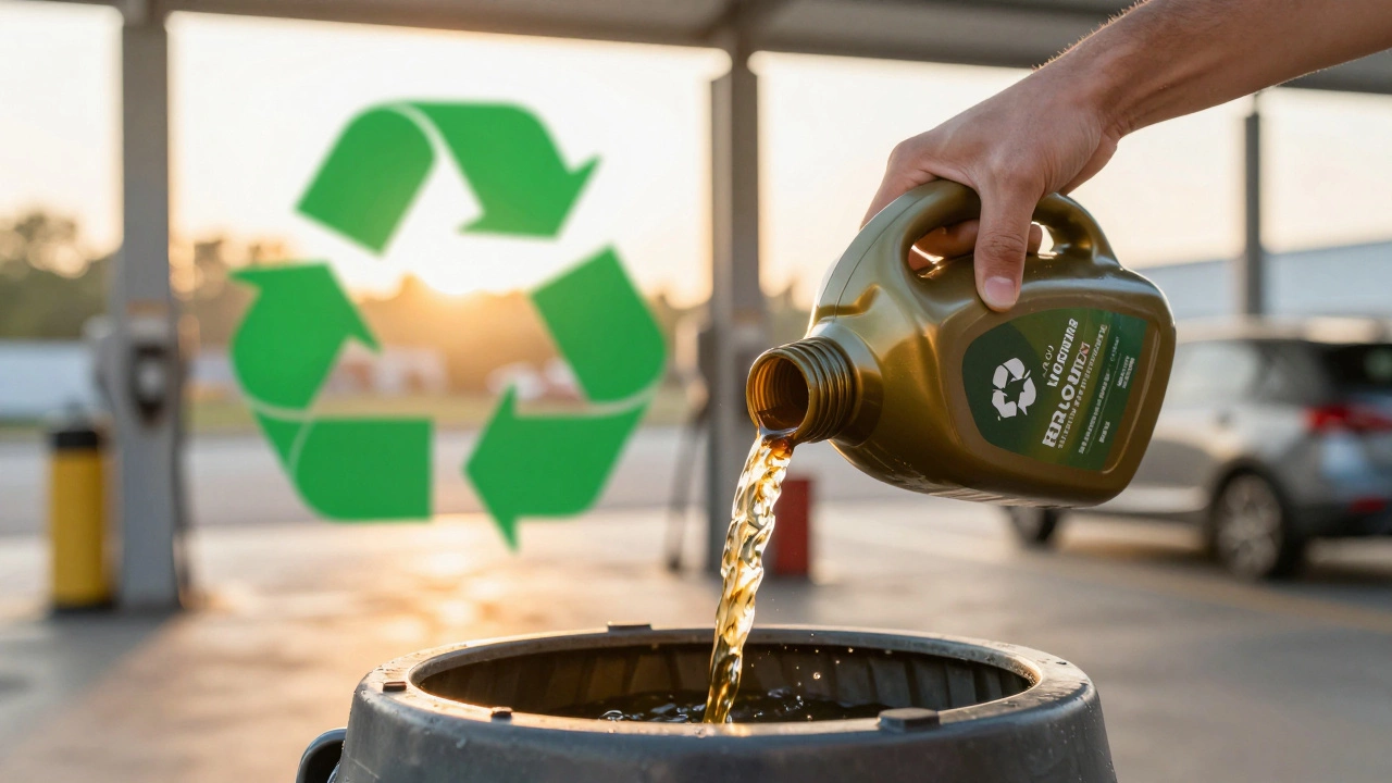 Утилизация отработанного масла в пункте приема.