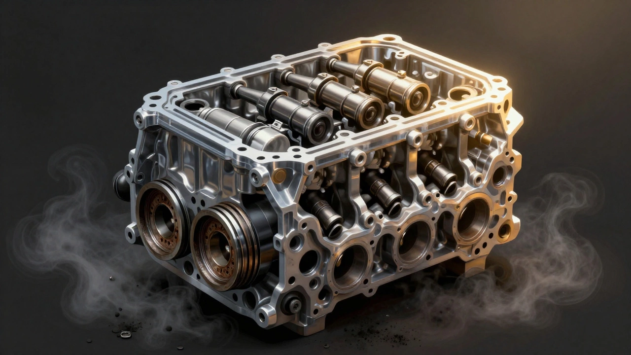 Прозрачный двигатель: чистые и загрязнённые детали, символизирующие последствия плохого топлива и ухода.